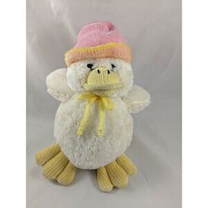 Dezi Yellow Duck Chick Plush 9 Inch Pink Knit Hat Stuffed Animal toy